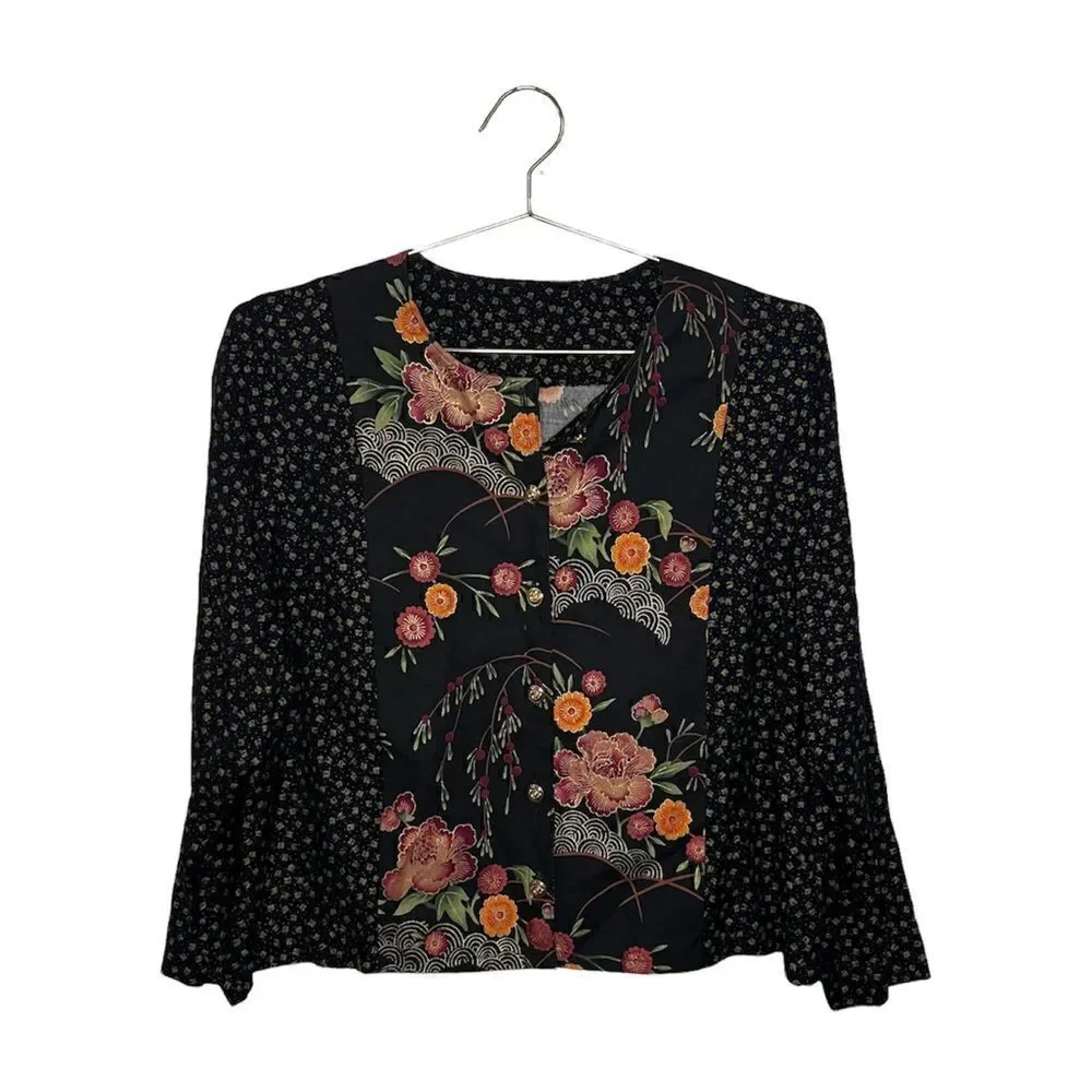 Button Front Long Sleeve Blouse